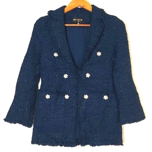 NWOT Amen Wardy Tweed Blazer Jacket Blue Size FR36 - Picture 2 of 16